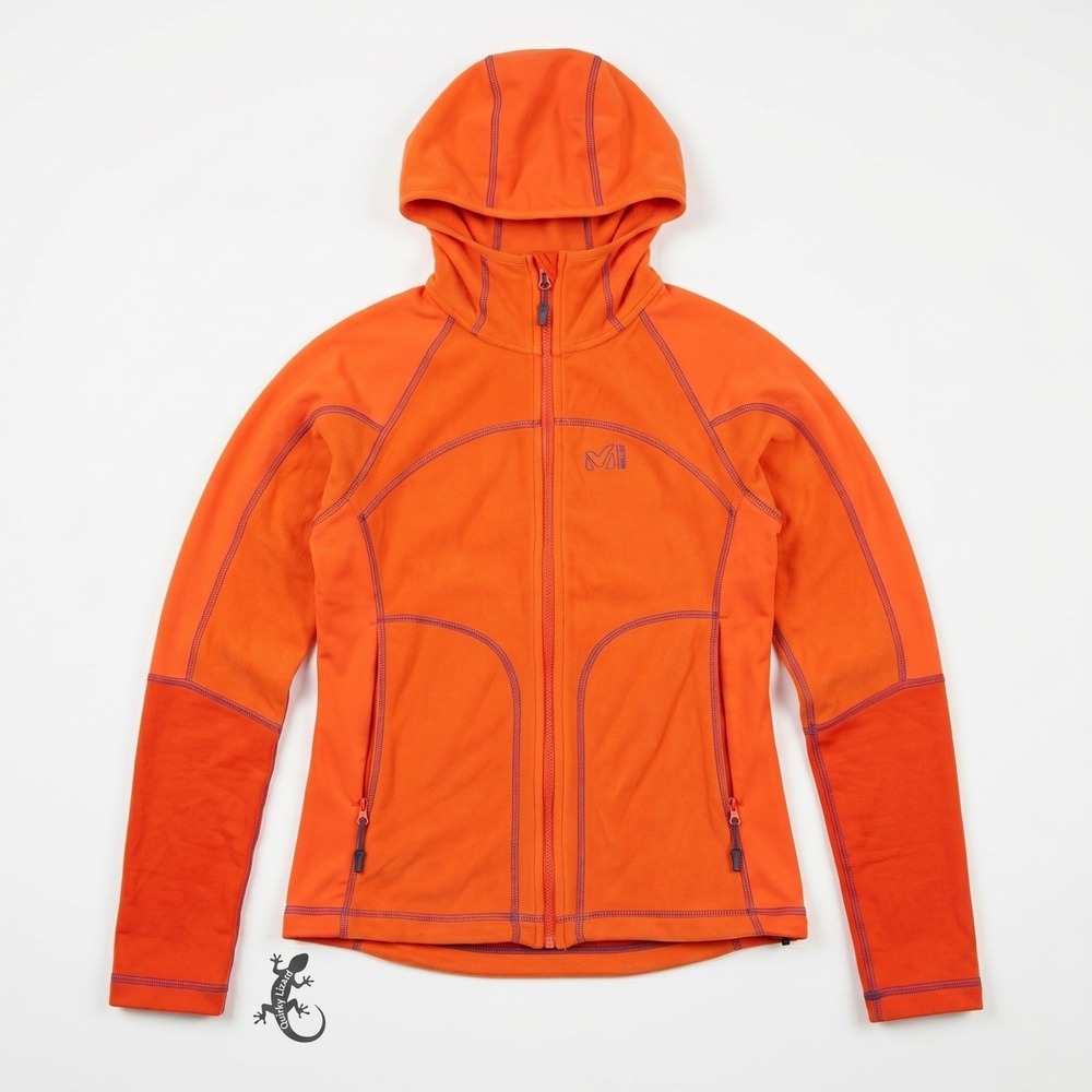 Millet Fleece Jacket Womens Small Orange Full Zip Hood Technical Hiking MIV4762 - Picture 2 of 16